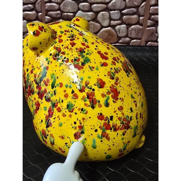 Unique Yellow Speckled Handmade Piggy Bank - Picture 3 of 8